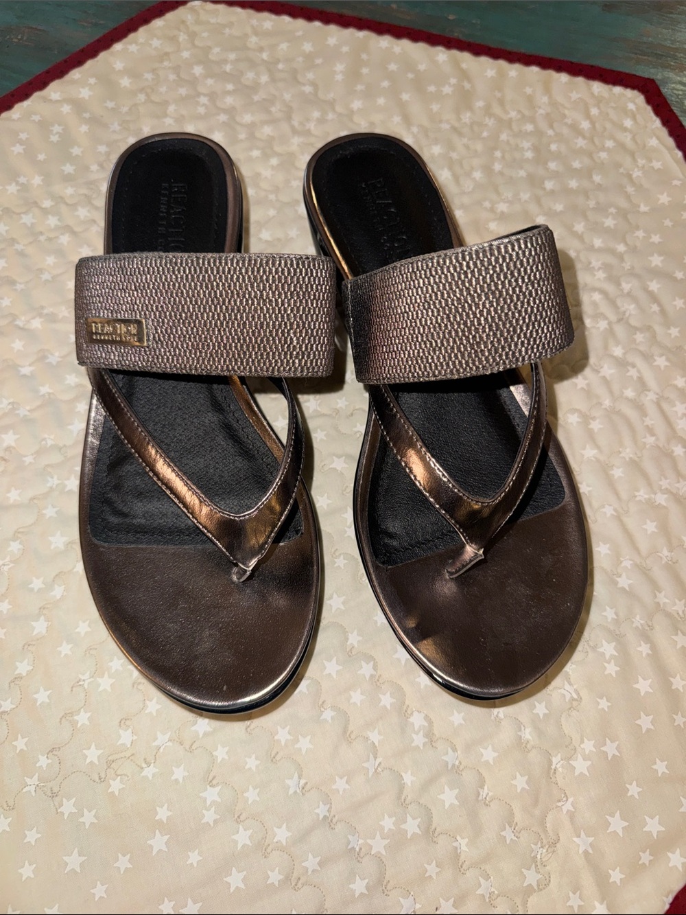 Kenneth Cole Reaction Metallic Slip-On Sandals 2 1/2 inch wedge